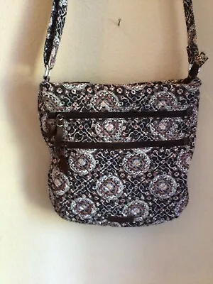 Vera Bradley Tripl Zip Hipster Crossbody Bag Mahogany Medallion Brownnavyblack • $26