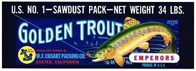 Original Crate Label Fruit Box Golden Trout Exeter Fishing Lure Vintage 1940s • $5.95