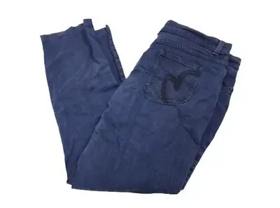 Womens Per Una M&s Uk 14 Medium Blue Jersey Mid Rise Stretch Straight Jeans • £9.95