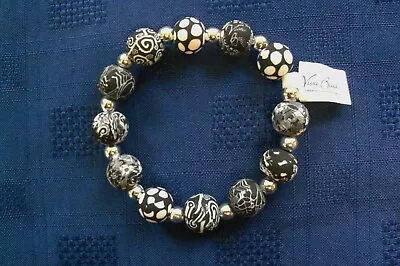  Viva Beads - Black Lace  Elasticated Black & White Bead Bracelet (new) • £1.50