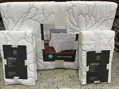 MARTHA STEWART FLORA EMBROIDERY 3pc F/QUEEN QUILT/SHAM SET WHITE NIP  BEAUTIFUL • $153.16