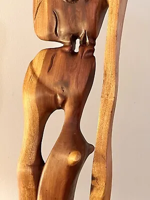 Vintage Mid Century Modern Hand Carved Teak Wood Sculpture Modernism Abstract • $225