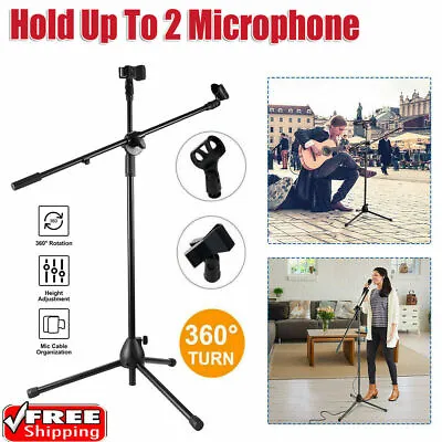 Telescopic Boom Microphone Stand Adjustable Mic Holder Tripod With 2 Free Clips • £11.99