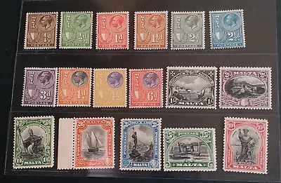 MALTA 1926 KG V  1/4d To 10s SG 157 - 172 Sc 131 - 147 Pictorial Set 17 MLH/MH • $98