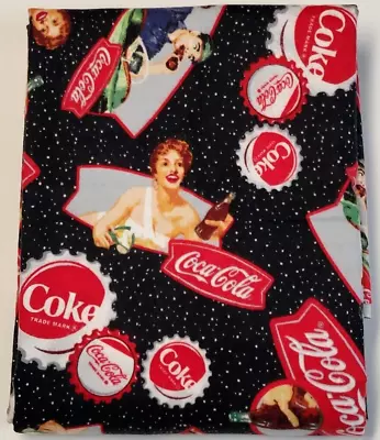 Coca Cola 1.66 Yds Coke Fabric Light Fleece Vtg Retro Style Logo Woman Carhop Ad • $29.95