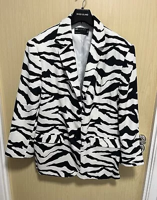 ASOS Design Size 6 Black And White Zebra Print Grandad Style Blazer New • £24.99