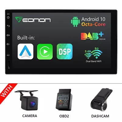 OBD+DVR+CAM+Android 2 DIN 7  Head Unit Car Stereo GPS Sat Nav DAB+ WiFi FM Radio • £179.86