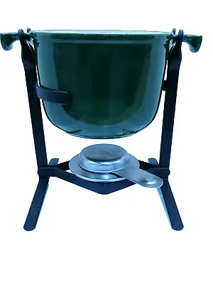Le Creuset Green Cast Iron Fondue Set With Spirit Burner/Metal Stand *No Forks* • £65