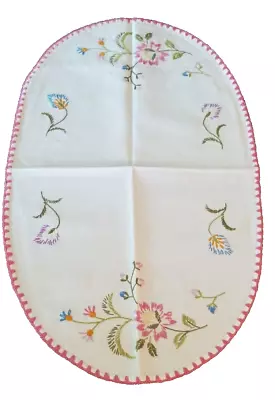 Embroidered Flower Cotton Table Runner Dresser Scarf Vintage 14x23 • $8