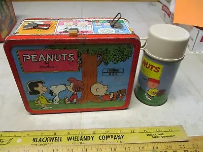 Vtg 1973 PEANUTS LUNCHBOX Schulz Charlie Brown Snoopy Lucy Linus - With Thermos • $49.95