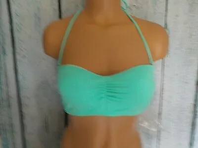 34C Victoria's Secret The Babe Padded Ruched Bandeau Bikini Top Seafoam Glo New • $12.38