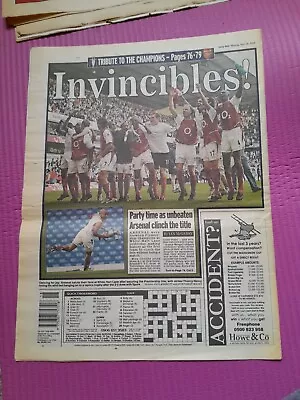 Daily Mail Newspaper April 26th 2004 Arsenal Champions Invincibles • £4.99