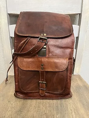 Rucksack Vintage Leather Backpack Brown Real Genuine Unisex Bag Backpack • $30