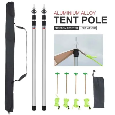 $49.39 • Buy 2PCS Kit Aluminum Camping Tarp Poles Telescoping Tent Pole Adjustable 90cm-230cm