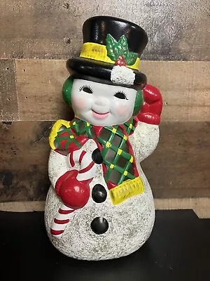 Ceramic Mold Snowman Hand Painted Christma Light Up Figurine Vintage Frosty 12  • $22