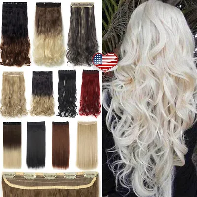 $9.84 • Buy Long Wavy Curly Straight Synthetic 5 Clip In As Human Hair Extensions Hairpieces