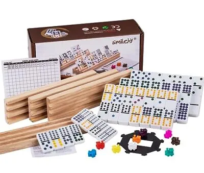 Smilejoy Double 12 Domino SetMexican Train Dominoes Set With 4 Wooden Trays • $45.99