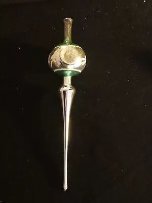 Antique Vintage German Green - Silver Glass Finial Tree Topper 3 Indents 10  • $9.99