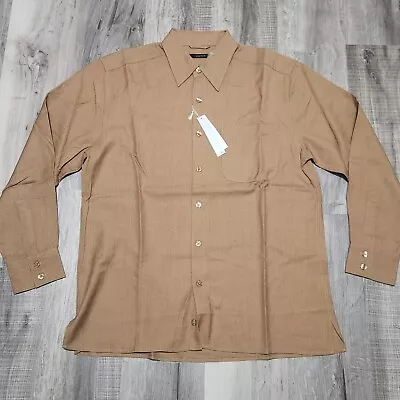 Visitor Mens M 100% Silk Brown Long Sleeve Button Dress Shirt Vintage NWT NOS • $18.99