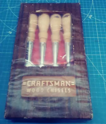 Vintage Craftsman 3703 4 Piece Socket Bevel Wood Chisel Set - Original Handles • $99