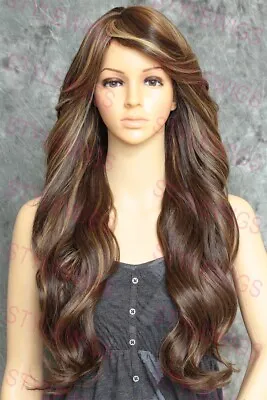 Light Brown/Blonde Extra Long Barrel Curls Heat Safe Human Hair Blend Wig EVBP • $72.85