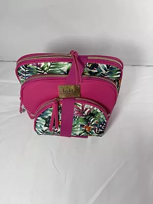 Nicole Miller New York 3-pc Zip Cosmetic Bags Gift Set Cases Pink Floral NEW • $16.50