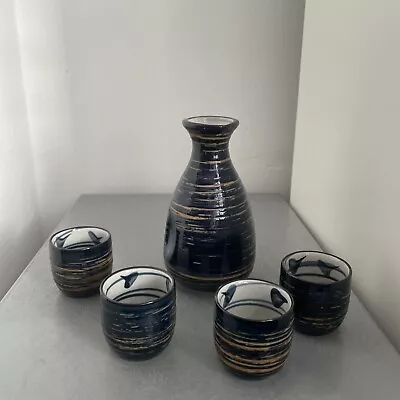 Ceramic Handmade Sake Set 4 Rice Wine Shot Cups & Bottle • £12