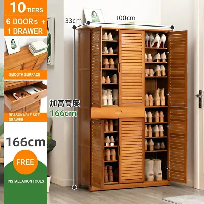 $319.99 • Buy Multi Tier Bamboo Large Capacity Storage Shelf Shoe Rack Cabinet 4/6 Doors + 1 D