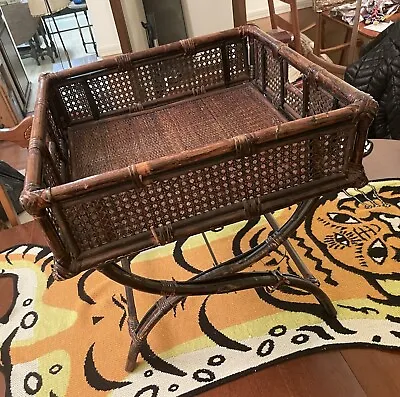 Antique Burnt Bamboo Rattan Cane Table • $400