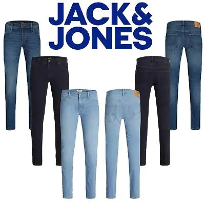 Jack & Jones Men's Skinny Fit Denim Jeans Button Fly Low Rise Pants Size 27W-36W • £22.99