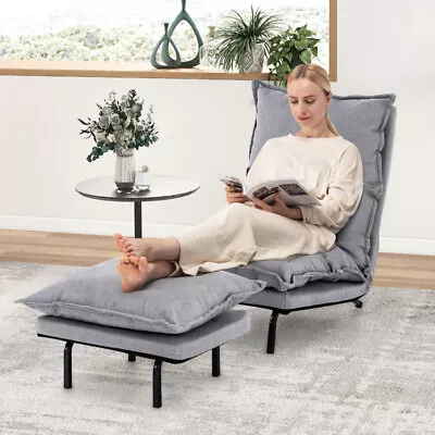 Modern Armless Accent Chair Ottoman Cushions Living Room Bedroom Lounger Grey • $148.08