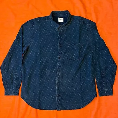 $12.98 • Buy Gap 1969 Denim Blue Jean Polka Dot Shirt Men's XL