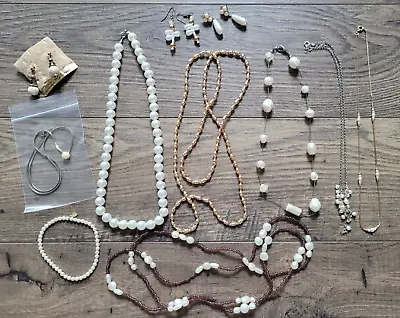 Vintage Jewelry Lot Faux /Real Pearl Necklaces Bracelets Earrings 925 Necklace • $14