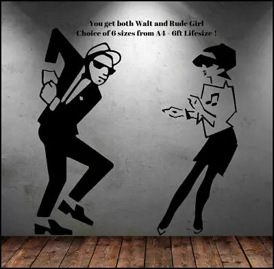 Large Ska 2 Tone Dancing Man Walt + Rude Girl Wall Sticker Matt Vinyl  A4 - 6ft • £35.49