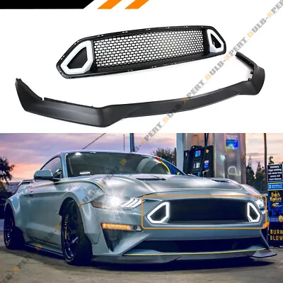 Rt Style Front Bumper Lip + Front Led Mesh Grille For 18-23 Mustang Gt Ecoboost • $249.99