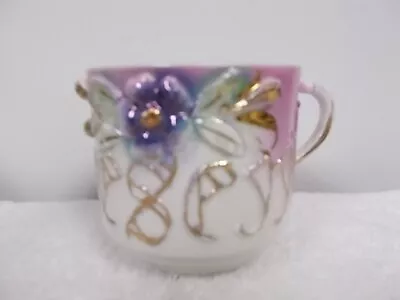 Antique A Present Floral Flowers Porcelain Moustache Tea Cup Mug • $12.99