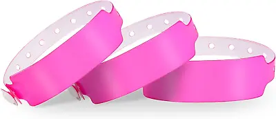 Neon Pink Plastic Wristbands 100 Pack - Colored Wristbands For Events Vinyl Wri • $23.56