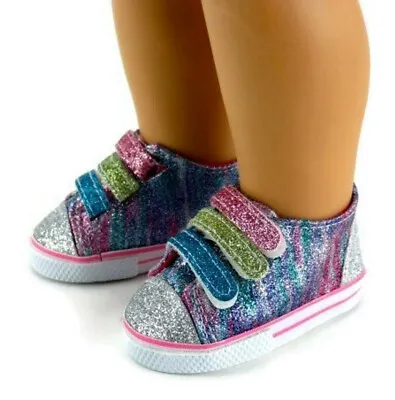 Rainbow Glitter Tennis Shoes Sneakers For 18  American Girl Doll Clothes • $6.54