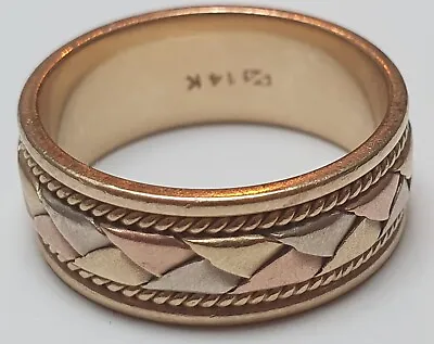 Men's Zales 14K Gold Ring Size P 1/2 (US 8) Braided Rope Three Tone Wedding Band • $474.76