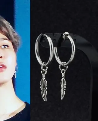 £3.82 • Buy Hip Hop Kpop Leaf Titanium Pendant Feather Hoop Earrings Korean Jewelry