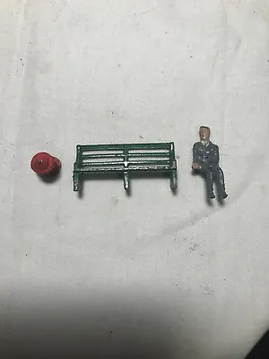 Vintage Hand Painted Set Of Man Sitting In A Park Bench Next To Hydrant 1” Tall • $8.80