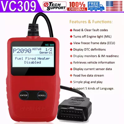 VC309 Car EOBD OBDII Scanner Code Reader Auto Fault Engine Diagnostic Reset Tool • $15.99