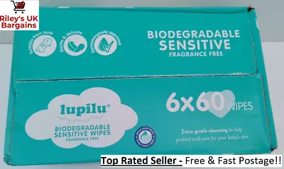 Sensitive Baby Wipes 6x 60 Packs Fragrance Free Gentle 360 Total Lupilu Mild Wet • £10.79