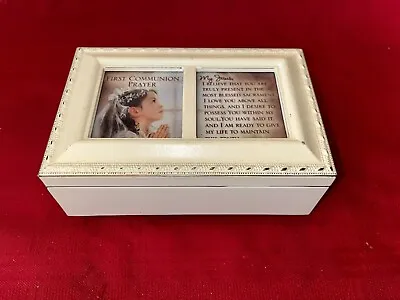 Girls First Communion Musical Jewelry Box W Angel Charm Add Your Own Photo Euc • $12.99