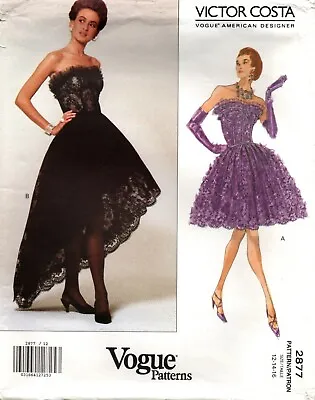 1992 Victor Costa Party Dress Sewing Pattern Size 12-16 Vogue 2877 New OOP • $150