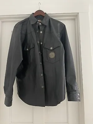 Harley Davidson Leather Casual Biker Rider Shirt With Vintage Buffalo Buttons • $150