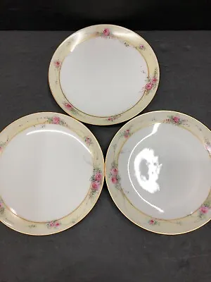 Vintage Antique Rose Floral Gilded Hand Painted Desert Salad Plates Lot Of 3 • $19.99