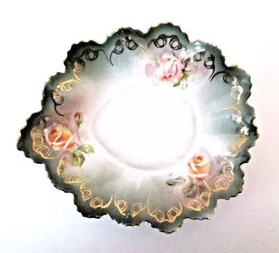 Antique Hand Painted 6  HABSBURG-CHINA Austria MZ Trinket Tray Leaf Shape AZ58 • $24.99