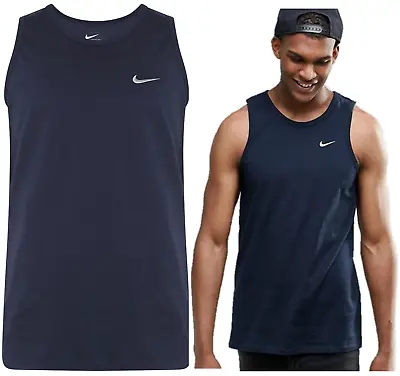 Nike Gym Tank Top Atheltic Cut Gym Tank Top Sleeveless Navy Mens Tee • £12.99