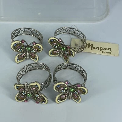 £10 • Buy MONSOON HOME Butterfly Diamonte & Enamelled Napkin Rings X 4